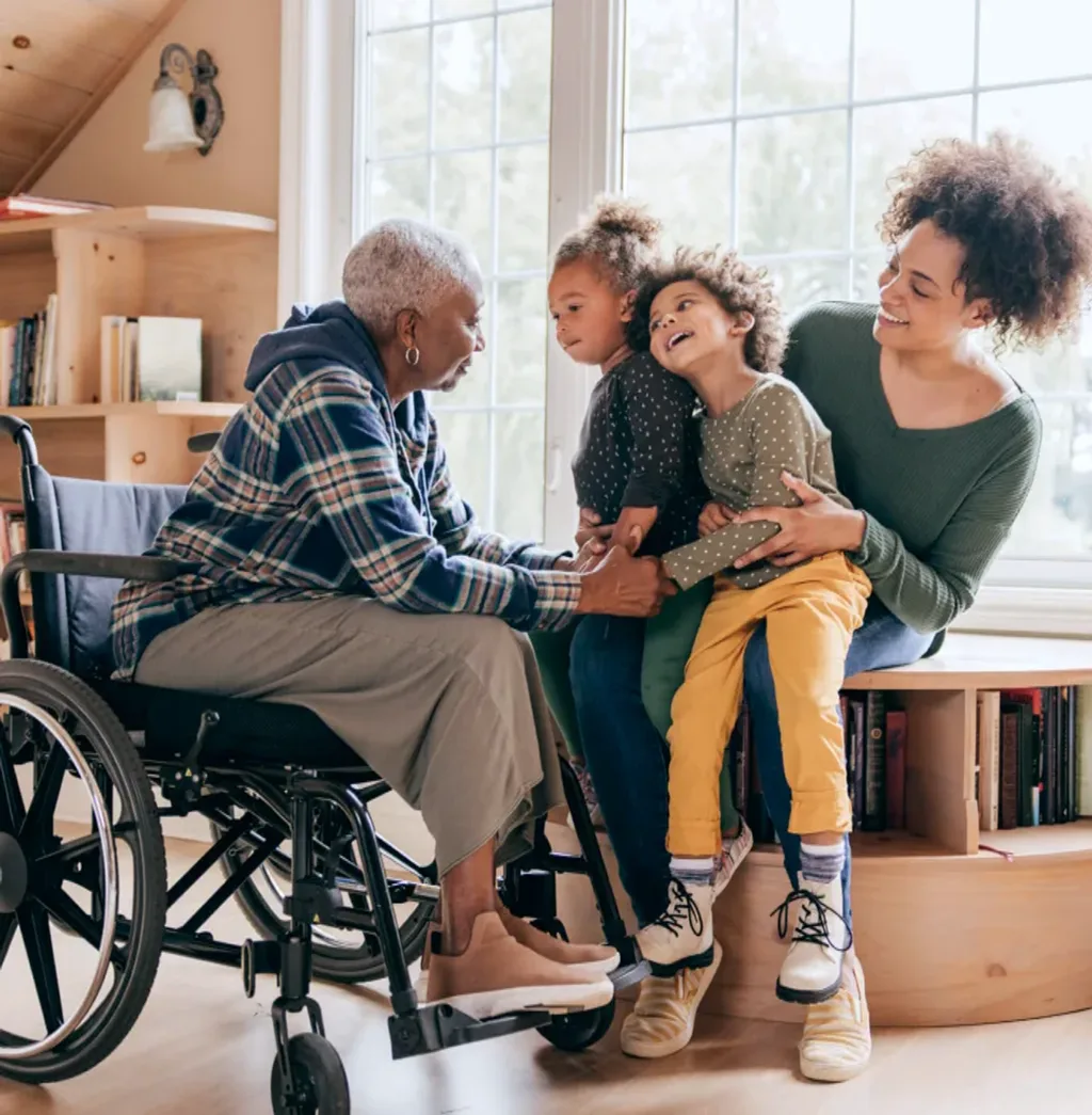 Family with grandmother in wheelchair